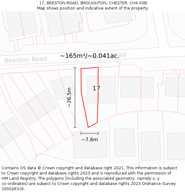 17, BEESTON ROAD, BROUGHTON, CHESTER, CH4 0SB: Plot and title map