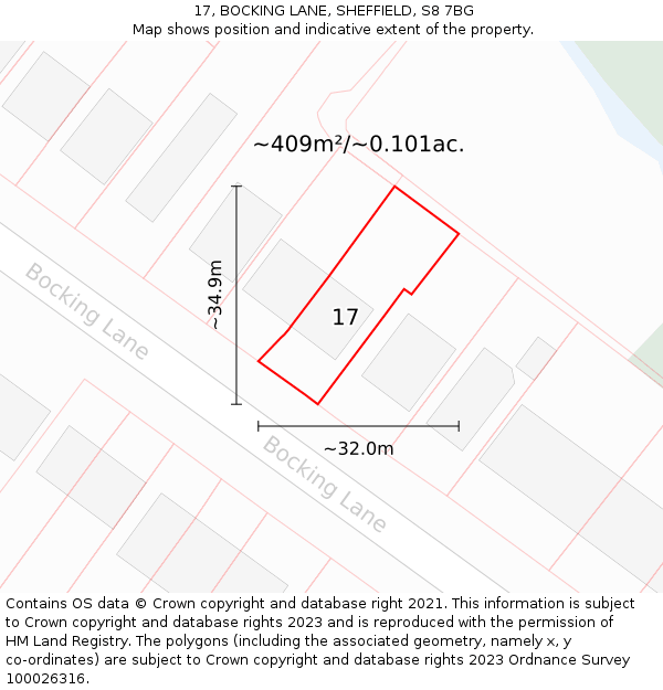 17, BOCKING LANE, SHEFFIELD, S8 7BG: Plot and title map
