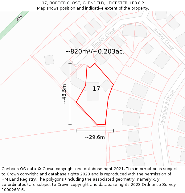 17, BORDER CLOSE, GLENFIELD, LEICESTER, LE3 8JP: Plot and title map