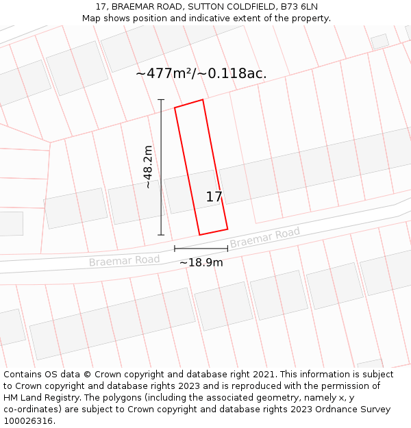 17, BRAEMAR ROAD, SUTTON COLDFIELD, B73 6LN: Plot and title map