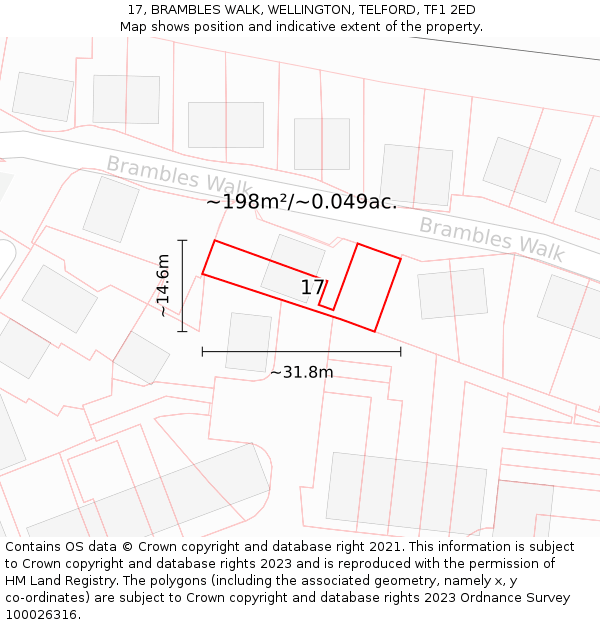 17, BRAMBLES WALK, WELLINGTON, TELFORD, TF1 2ED: Plot and title map