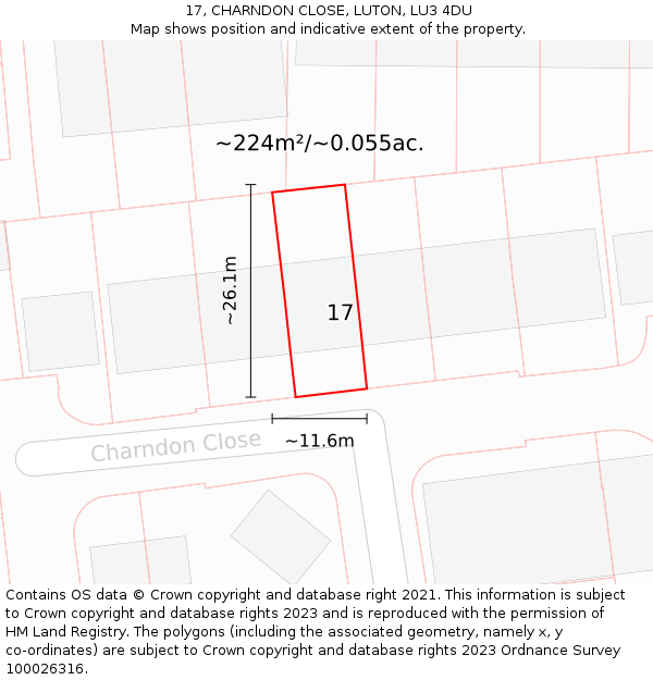 17, CHARNDON CLOSE, LUTON, LU3 4DU: Plot and title map
