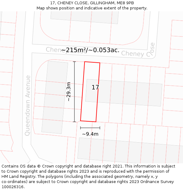 17, CHENEY CLOSE, GILLINGHAM, ME8 9PB: Plot and title map