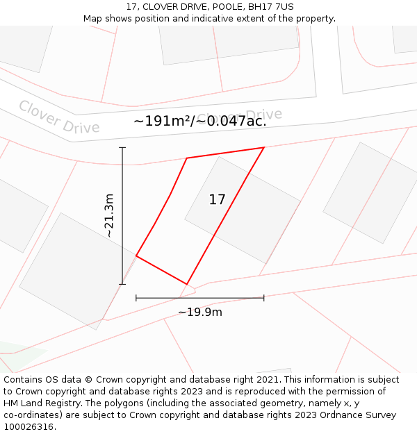 17, CLOVER DRIVE, POOLE, BH17 7US: Plot and title map