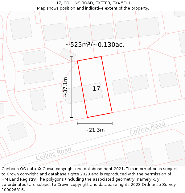 17, COLLINS ROAD, EXETER, EX4 5DH: Plot and title map