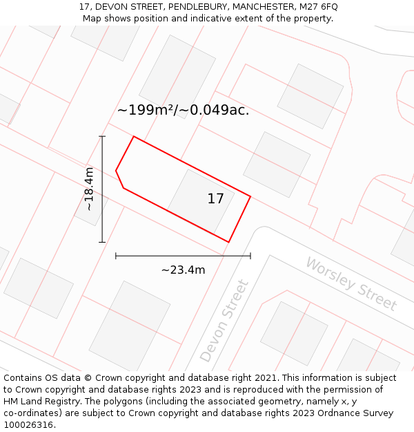 17, DEVON STREET, PENDLEBURY, MANCHESTER, M27 6FQ: Plot and title map