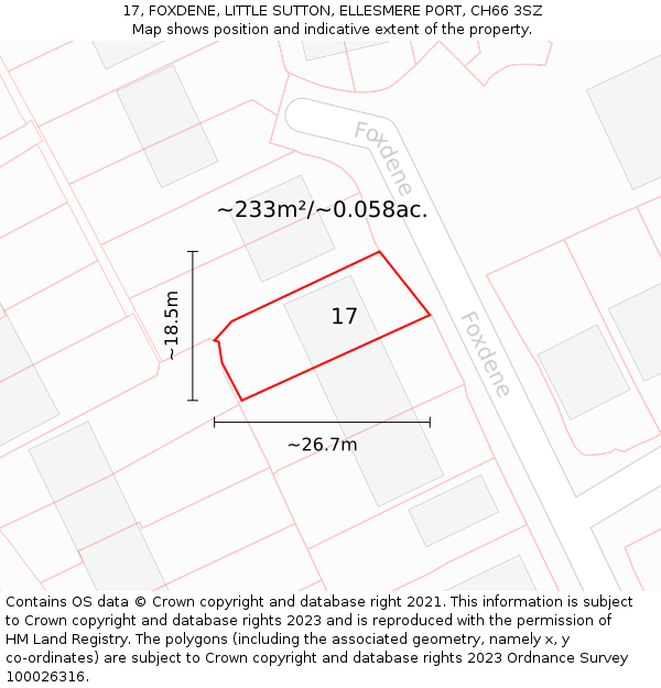 17, FOXDENE, LITTLE SUTTON, ELLESMERE PORT, CH66 3SZ: Plot and title map