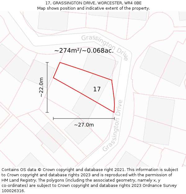 17, GRASSINGTON DRIVE, WORCESTER, WR4 0BE: Plot and title map