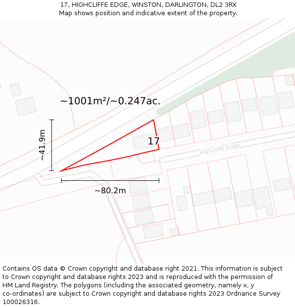 17, HIGHCLIFFE EDGE, WINSTON, DARLINGTON, DL2 3RX: Plot and title map