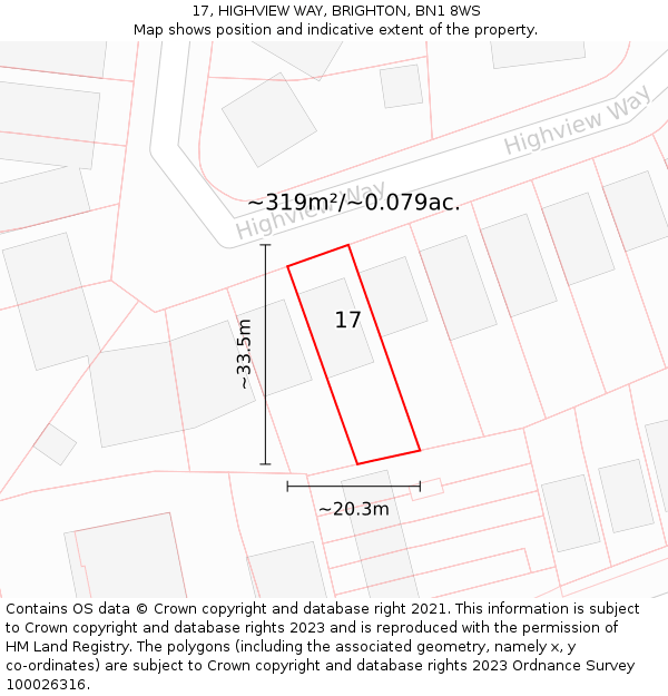 17, HIGHVIEW WAY, BRIGHTON, BN1 8WS: Plot and title map