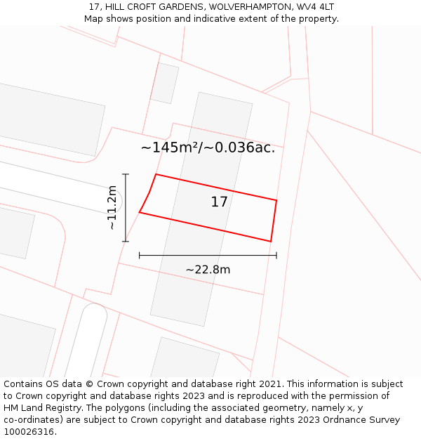 17, HILL CROFT GARDENS, WOLVERHAMPTON, WV4 4LT: Plot and title map