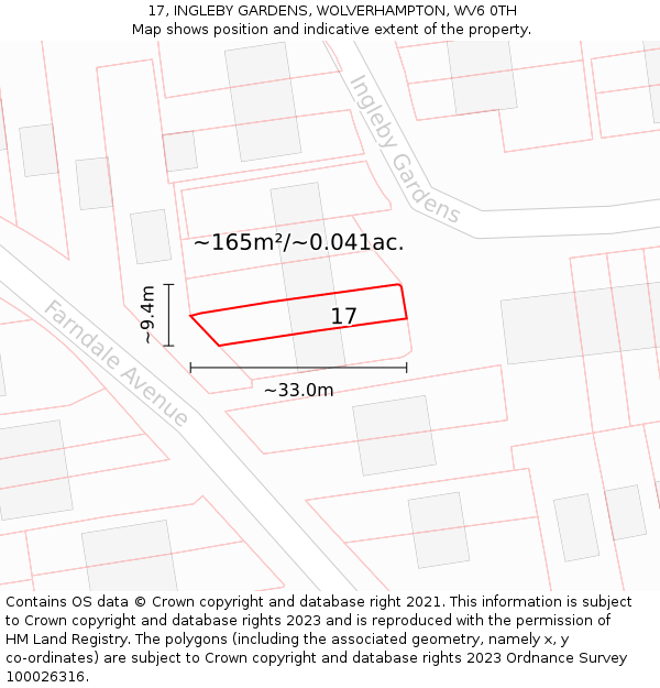 17, INGLEBY GARDENS, WOLVERHAMPTON, WV6 0TH: Plot and title map