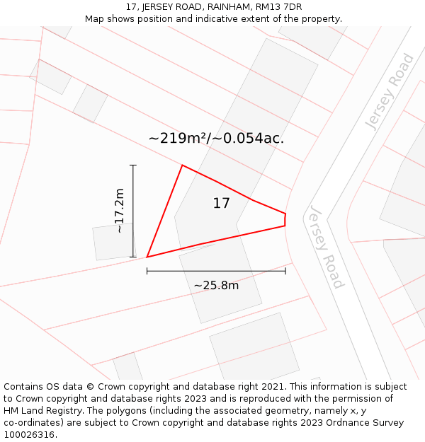 17, JERSEY ROAD, RAINHAM, RM13 7DR: Plot and title map