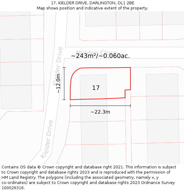 17, KIELDER DRIVE, DARLINGTON, DL1 2BE: Plot and title map