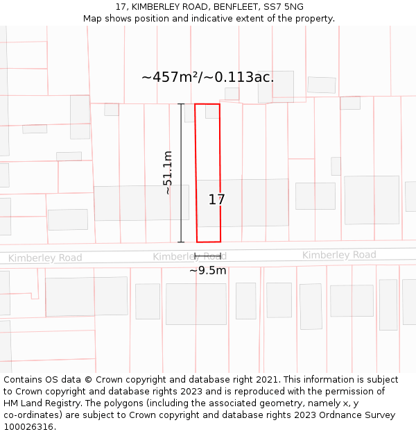 17, KIMBERLEY ROAD, BENFLEET, SS7 5NG: Plot and title map