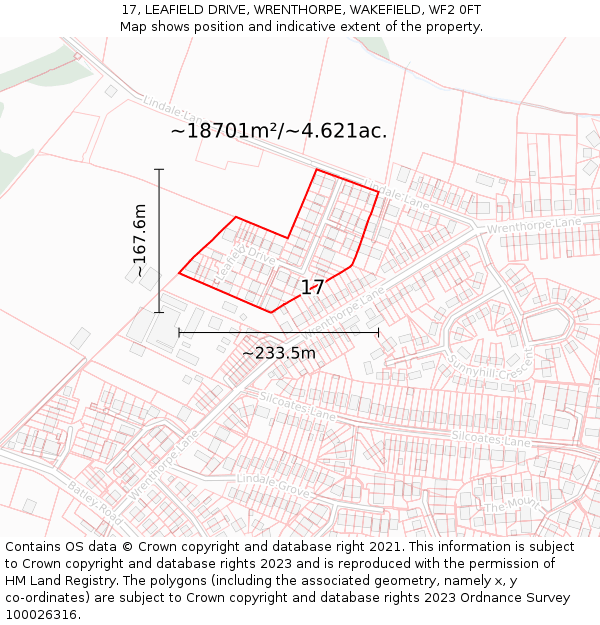 17, LEAFIELD DRIVE, WRENTHORPE, WAKEFIELD, WF2 0FT: Plot and title map