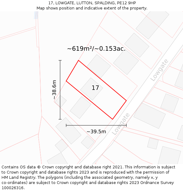 17, LOWGATE, LUTTON, SPALDING, PE12 9HP: Plot and title map