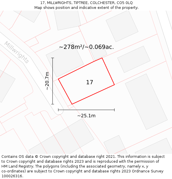 17, MILLWRIGHTS, TIPTREE, COLCHESTER, CO5 0LQ: Plot and title map