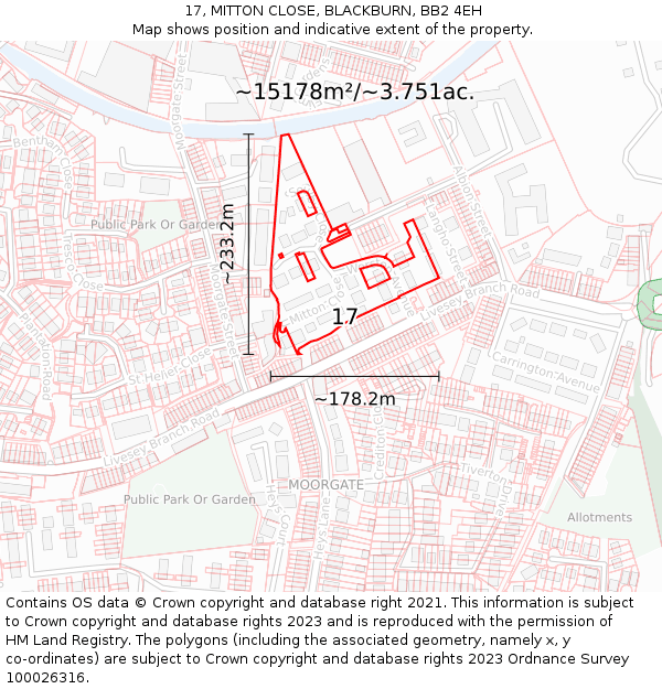 17, MITTON CLOSE, BLACKBURN, BB2 4EH: Plot and title map