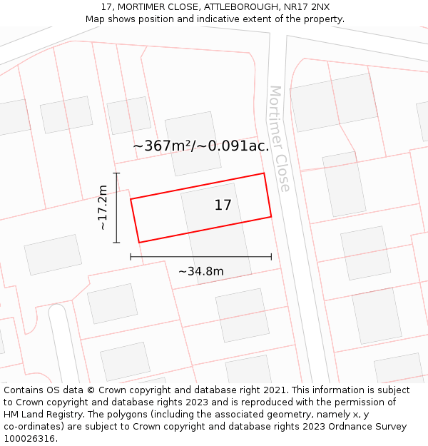 17, MORTIMER CLOSE, ATTLEBOROUGH, NR17 2NX: Plot and title map