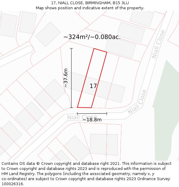 17, NIALL CLOSE, BIRMINGHAM, B15 3LU: Plot and title map