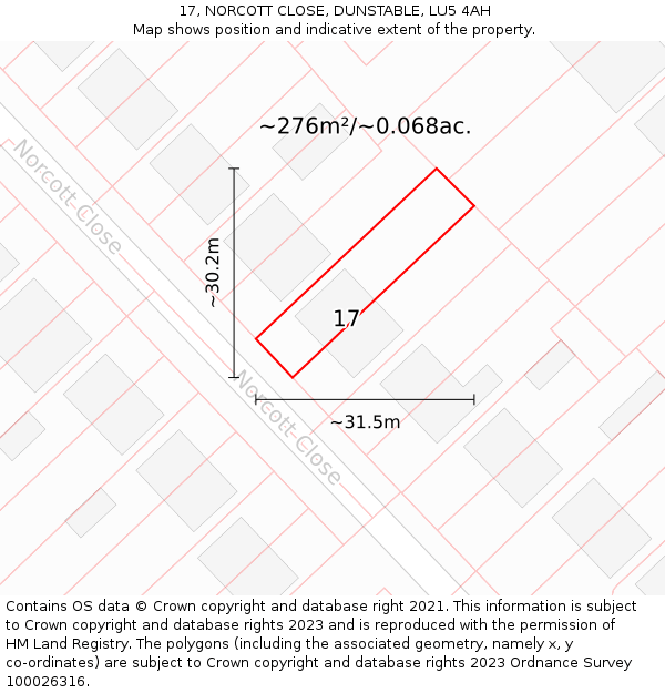 17, NORCOTT CLOSE, DUNSTABLE, LU5 4AH: Plot and title map
