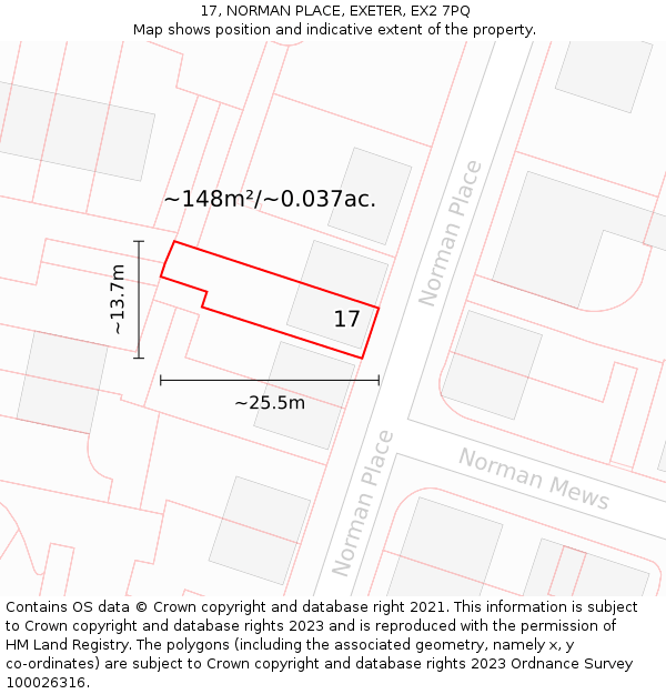 17, NORMAN PLACE, EXETER, EX2 7PQ: Plot and title map