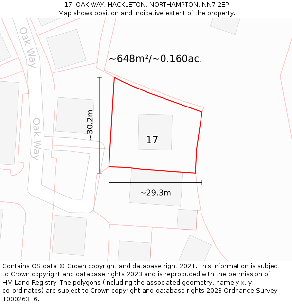 17, OAK WAY, HACKLETON, NORTHAMPTON, NN7 2EP: Plot and title map