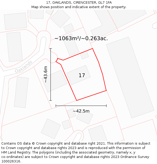 17, OAKLANDS, CIRENCESTER, GL7 1FA: Plot and title map
