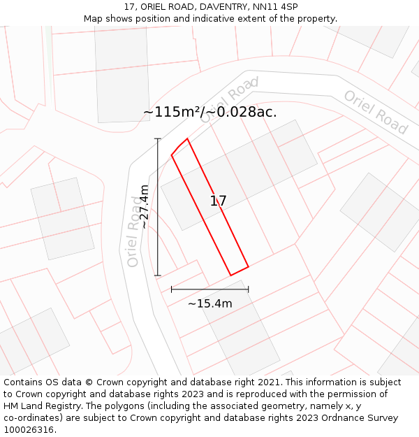 17, ORIEL ROAD, DAVENTRY, NN11 4SP: Plot and title map