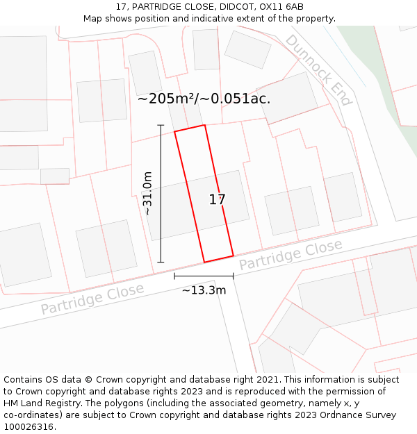 17, PARTRIDGE CLOSE, DIDCOT, OX11 6AB: Plot and title map