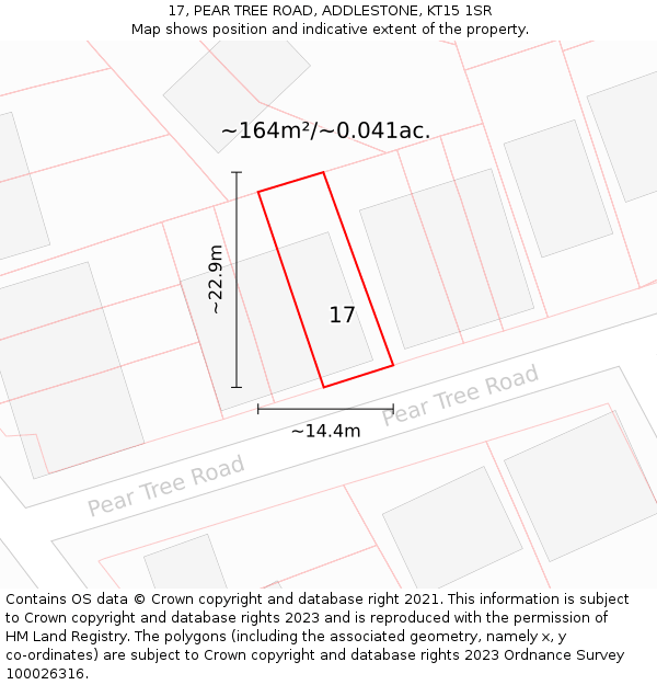 17, PEAR TREE ROAD, ADDLESTONE, KT15 1SR: Plot and title map
