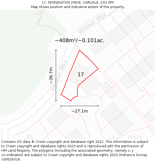 17, PENNINGTON DRIVE, CARLISLE, CA3 0PF: Plot and title map