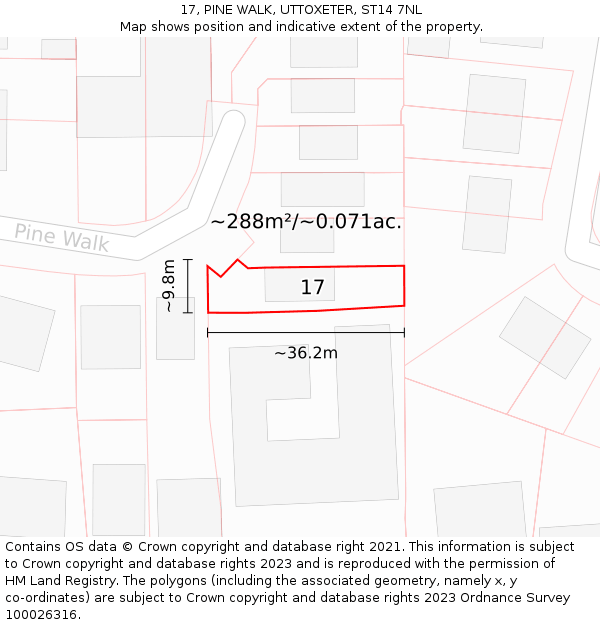 17, PINE WALK, UTTOXETER, ST14 7NL: Plot and title map