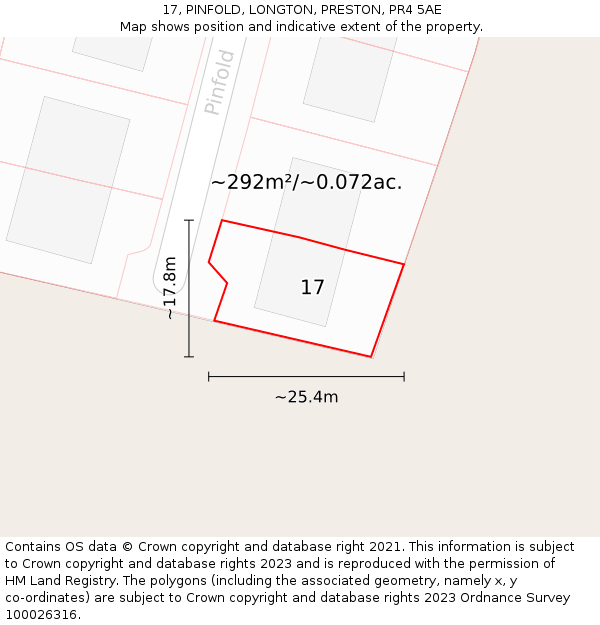 17, PINFOLD, LONGTON, PRESTON, PR4 5AE: Plot and title map