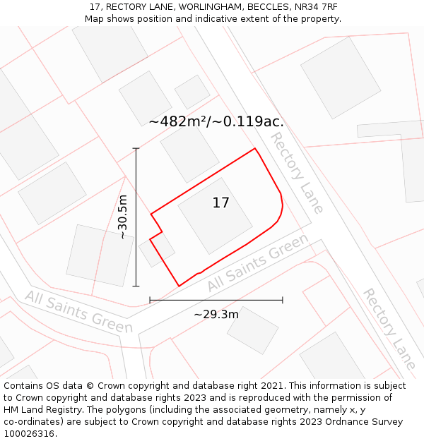 17, RECTORY LANE, WORLINGHAM, BECCLES, NR34 7RF: Plot and title map