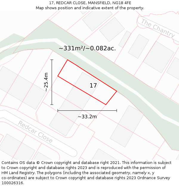 17, REDCAR CLOSE, MANSFIELD, NG18 4FE: Plot and title map