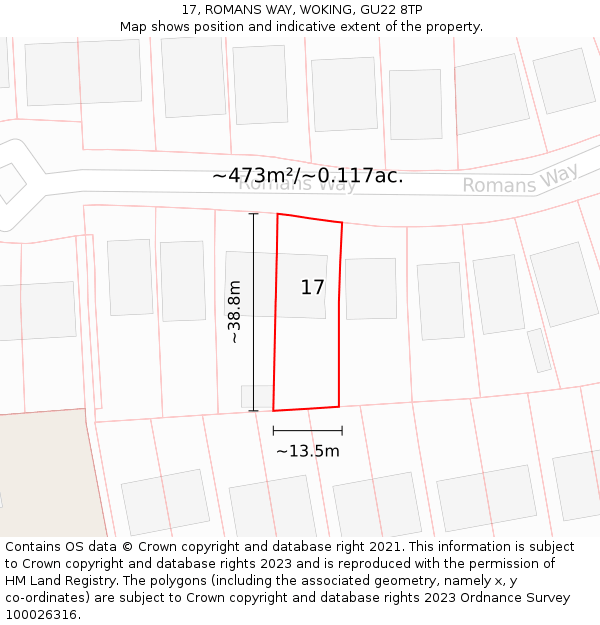 17, ROMANS WAY, WOKING, GU22 8TP: Plot and title map