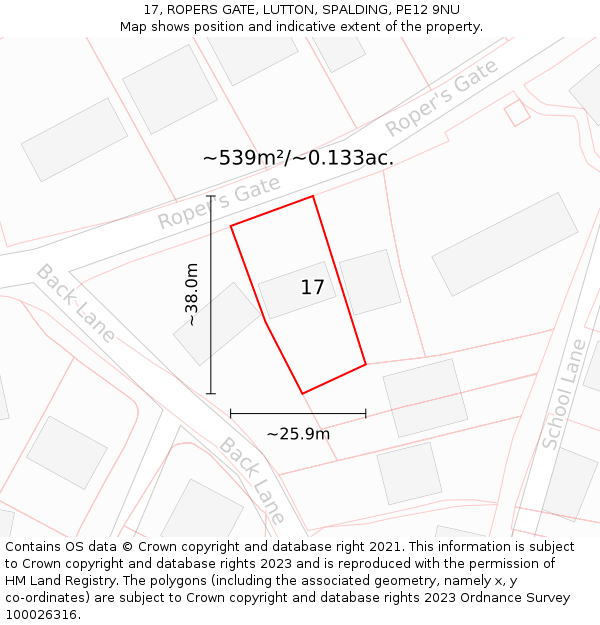 17, ROPERS GATE, LUTTON, SPALDING, PE12 9NU: Plot and title map