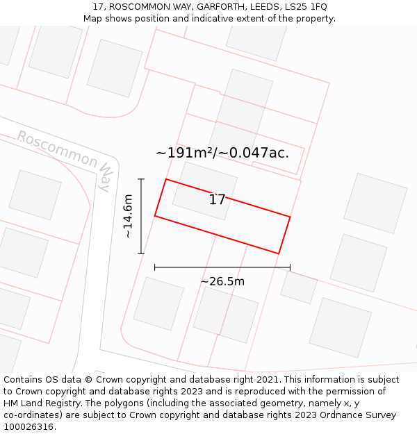 17, ROSCOMMON WAY, GARFORTH, LEEDS, LS25 1FQ: Plot and title map