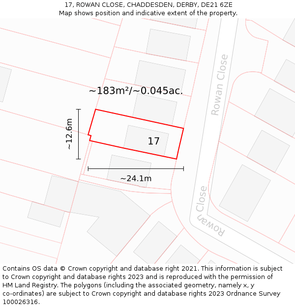 17, ROWAN CLOSE, CHADDESDEN, DERBY, DE21 6ZE: Plot and title map
