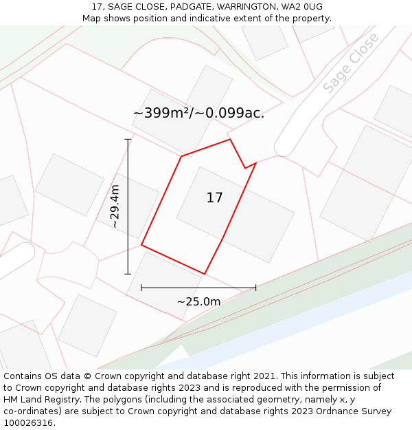 17, SAGE CLOSE, PADGATE, WARRINGTON, WA2 0UG: Plot and title map