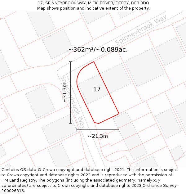 17, SPINNEYBROOK WAY, MICKLEOVER, DERBY, DE3 0DQ: Plot and title map