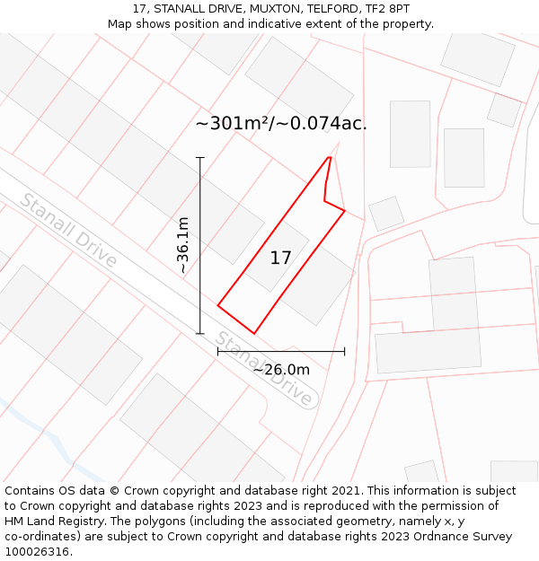 17, STANALL DRIVE, MUXTON, TELFORD, TF2 8PT: Plot and title map