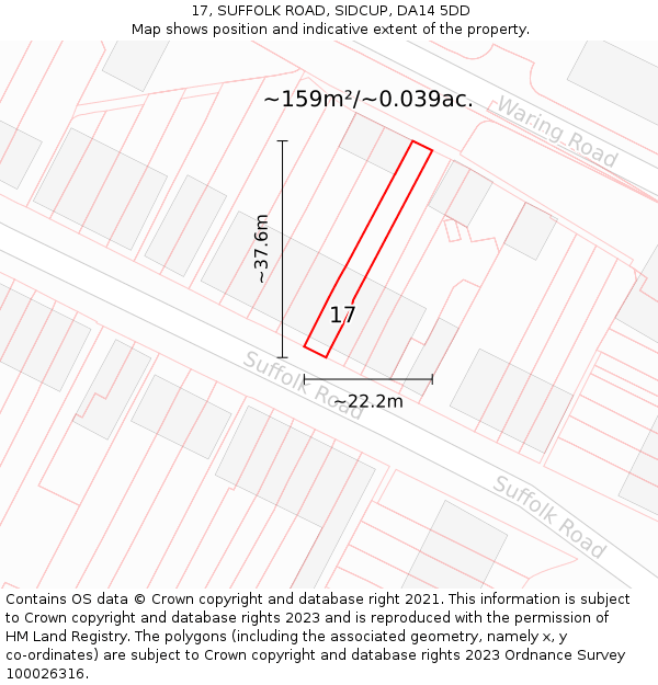 17, SUFFOLK ROAD, SIDCUP, DA14 5DD: Plot and title map