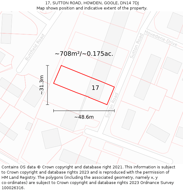 17, SUTTON ROAD, HOWDEN, GOOLE, DN14 7DJ: Plot and title map