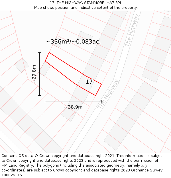17, THE HIGHWAY, STANMORE, HA7 3PL: Plot and title map