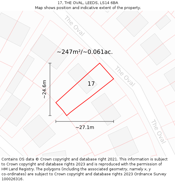 17, THE OVAL, LEEDS, LS14 6BA: Plot and title map