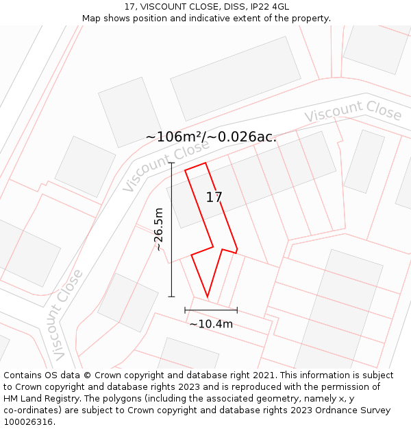 17, VISCOUNT CLOSE, DISS, IP22 4GL: Plot and title map