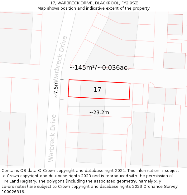 17, WARBRECK DRIVE, BLACKPOOL, FY2 9SZ: Plot and title map